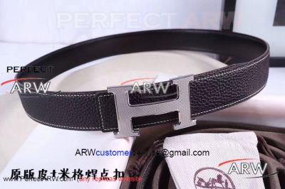 Perfect Replica High-Class Hermes Black Leather Belt With Stainless Steel Buckle